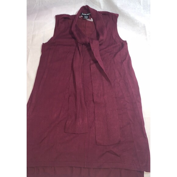 united states sweaters Tops - Side slits tunic top tie bow burgundy sleeveless hi-low stretch career casual M